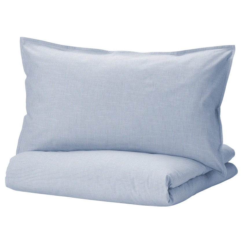BERGPALM duvet cover and 2 pillowcases, blue/striped, 200x200/50x80 cm - IKEA