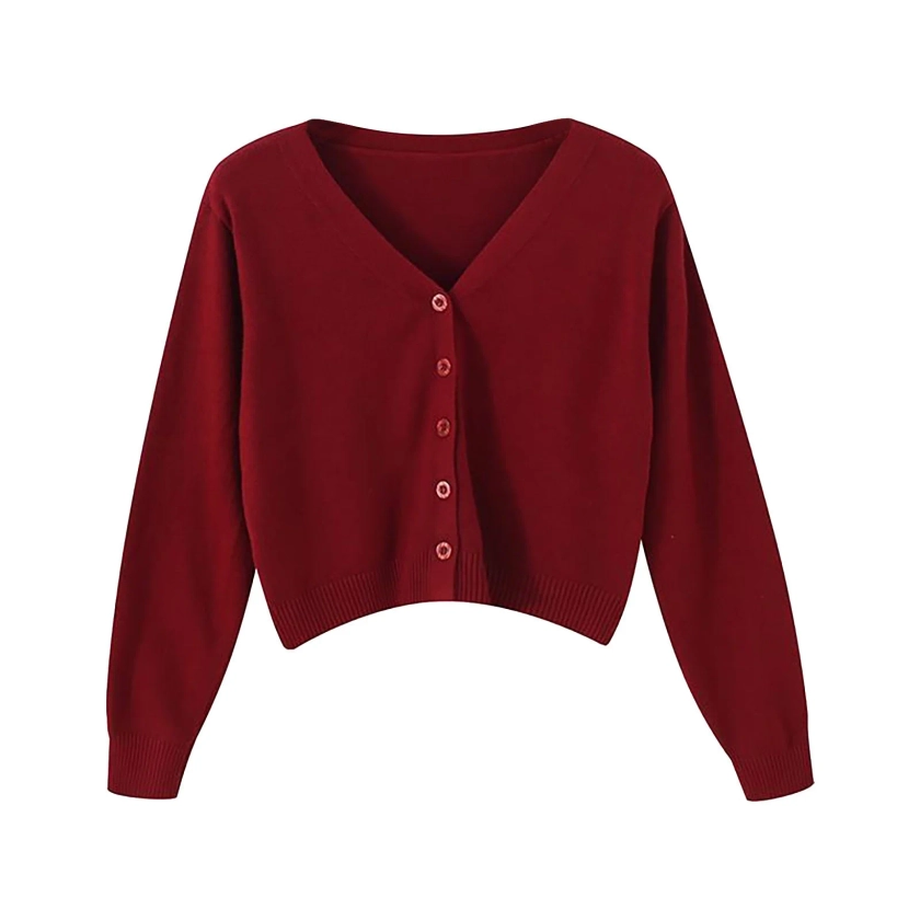 Lokdsa Cardigan Sweaters for Women Women'S V Neck Cardigan Sweater Plus Jacket Solid Color Knitted Sweater Red - Walmart.com