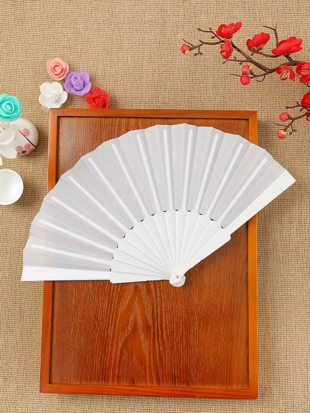 Solid Hand Held Fan 7 Inch Chinese Style Folding Fan For Women Girls Hanfu Dress Daily Accessories