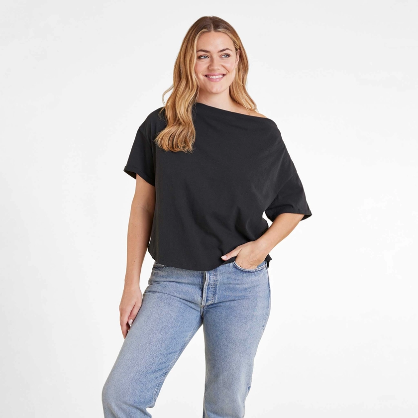 Vintage Cotton Off The Shoulder T-Shirt | Black