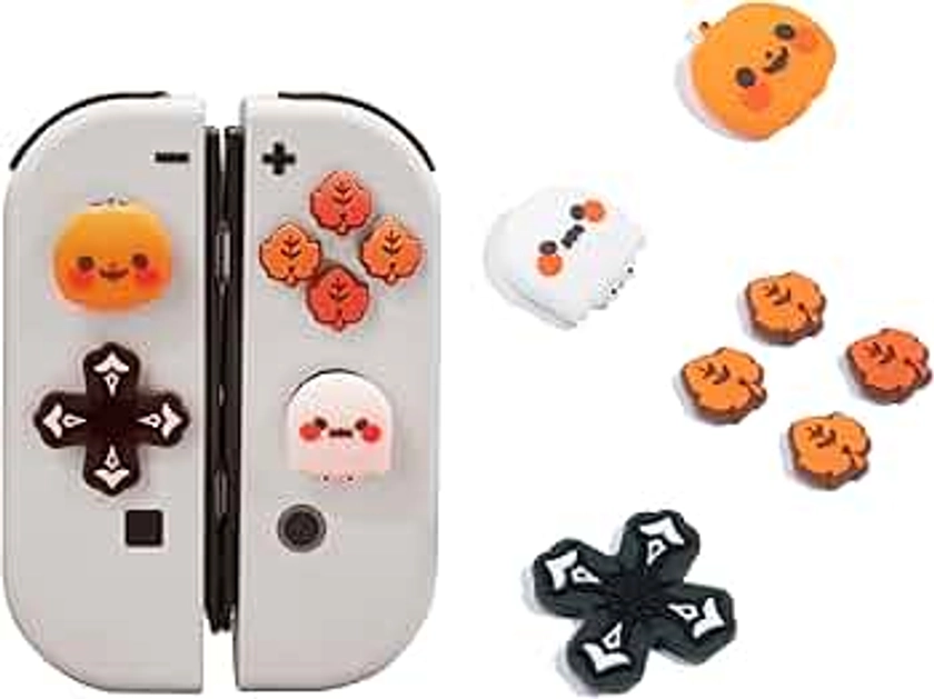 GeekShare Halloween Silicone Cross D-Pad Button Caps Set Joystick Cover - ABXY Key Buttons Sticker Compatible with Nintendo Switch/OLED Joy-Con - Pumpkin & Ghost