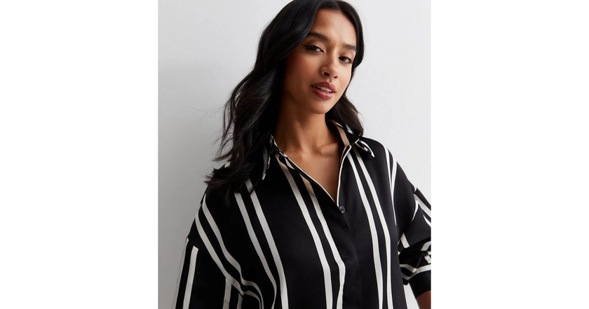 Petite Black Stripe Satin Shirt | New Look