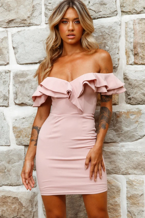 Rossi Off-Shoulder Double Ruffle Dress Blush