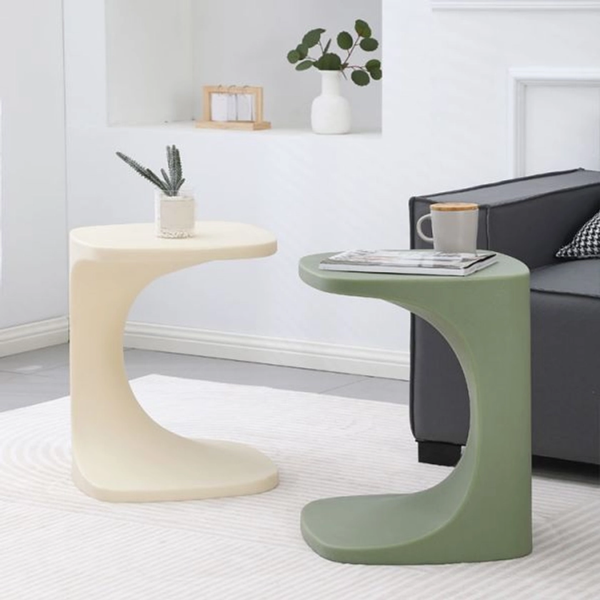 C Shaped Chairside Table in Yellow/Blue/Beige for Living Room End & Side Tables
