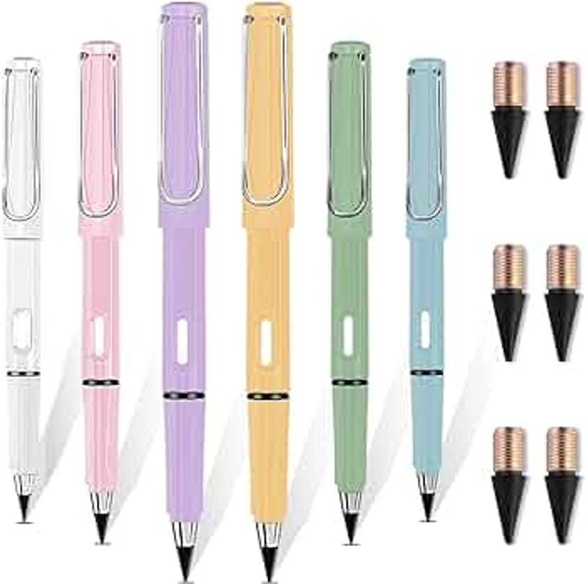 Ablink 6pcs Everlasting Pencil, Inkless Pencils Eternal with 6pcs Replacement Nibs, Infinity Pencil Magic Pencils, Portable Reusable Erasable Writing Pencil, for Writing Art Sketch Painting Tool