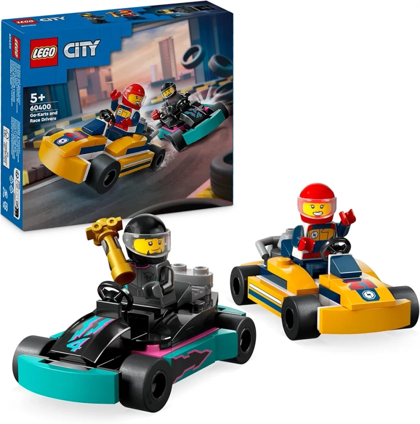 Lego City Les Karts et Les Pilotes de Course, Jouet de Construction avec 2 Karting, avec 2 Minifigurines de Pilotes, Voitures de Course, Cadeau pour Garçons et Filles Dès 5 Ans 60400