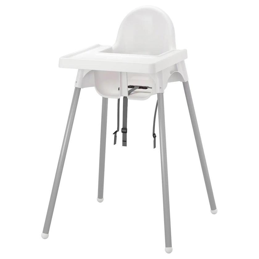 ANTILOP High chair with tray - white/silver color