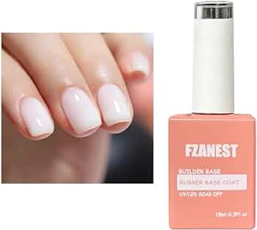 FZANEST Milky White Gel Nail Polish Rubber Base Builder Gel,6 in 1 Builder Gel For Nails In A Bottle,Nail Structure Strengthener Gel Nude Base Color,Quick Extension Gel Soak Off UV Gel Polish