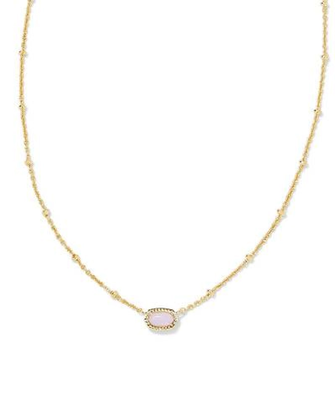 Kendra Scott Mini Elisa Gold Satellite Short Pendant Necklace in Pink Opalite Crystal | The Paper Store