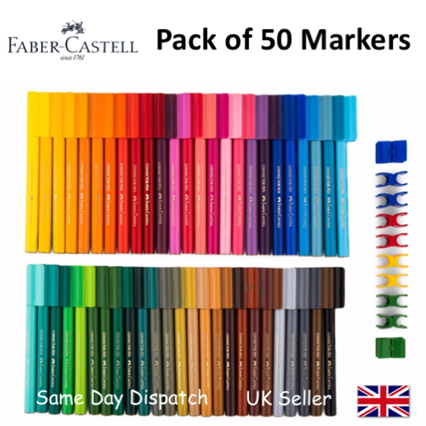 FABER CASTELL SET OF 50 FELT TIP CONNECTOR PENS - Artist & Craft Markers