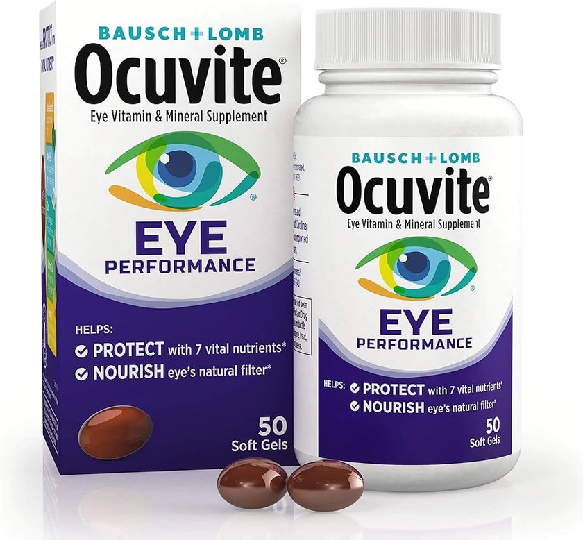 Ocuvite Eye Vitamin & Mineral Supplement, Contains Zinc, Vitamins C, D, E, Omega 3, Lutein & Zeaxanthin, 50 Count