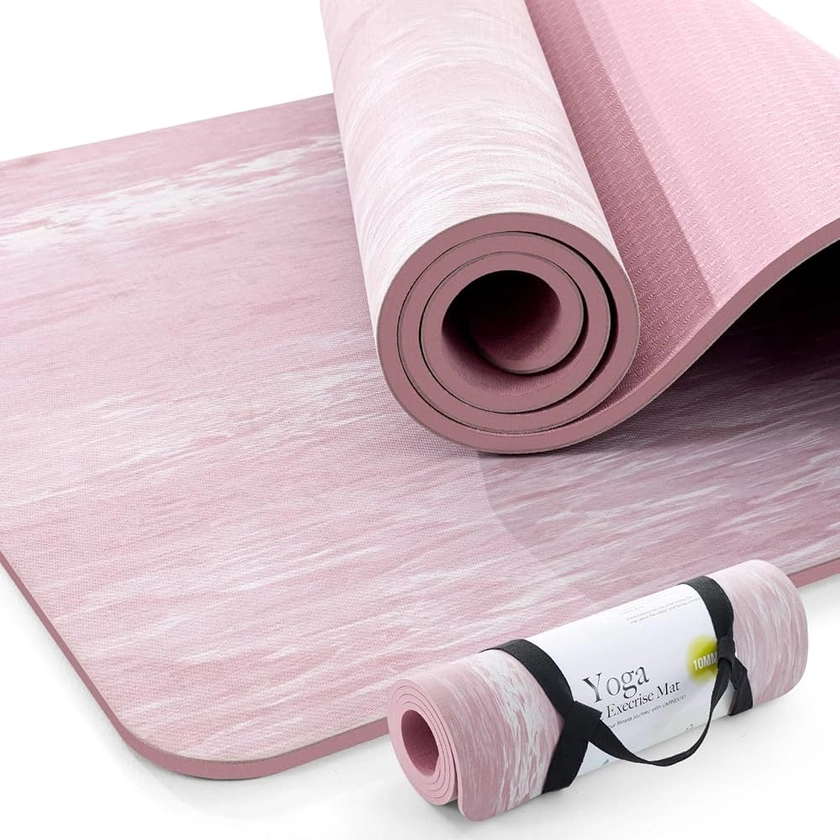UMINEUX Extra Thick Yoga Mat, 2/5 Inch (10MM), Natural Rubber and TPE Non Slip Yoga Mats with Strap for Women Men, Eco Friendly Exercise Mat for Yoga, Pilates and Home Workout