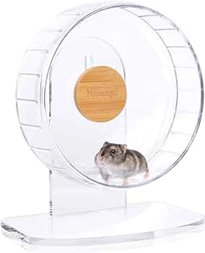 Niteangel Super-Silent Hamster Exercise Wheels: - Quiet Spinner Hamster Running Wheels with Adjustable Stand for Hamsters Gerbils Mice Or Other Small Animals (S, Transparent)
