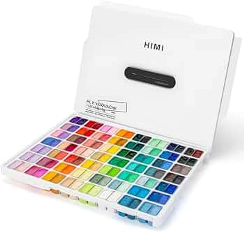 HIMI Gouache Paint Set, 112 Colors x 12g Twin Jelly Cup Design in a Carrying Case, Non-Toxic Gouache Paint for Canvas and Paper, Perfect for Artists, Student, Gouache Opaque Painting(White)