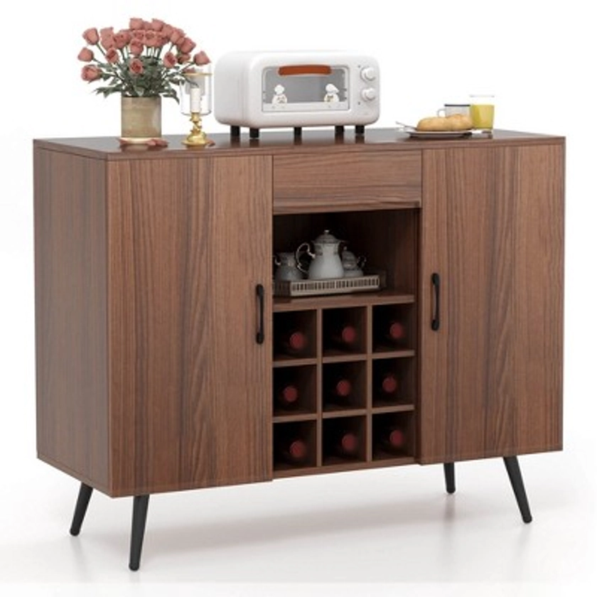 Costway Buffet Sideboard Cabinet Wine Bar Cabinet with Drawer & Adjustable Shelves