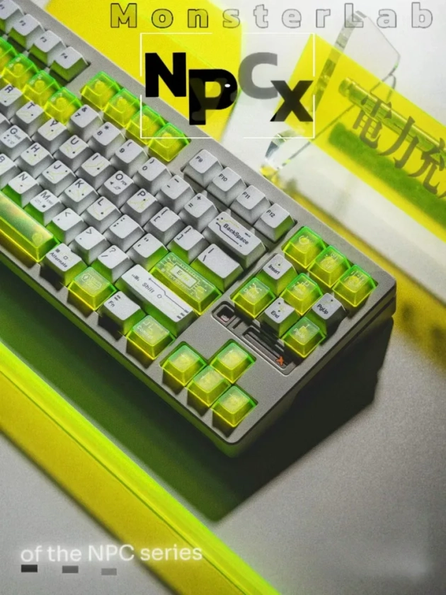 NPCX Fluorescent Green Keycap Set PBT+PC Custom Translucent Keyboard Cap Cherry Profile Gaming KeyCap for Mechanical Keyboard