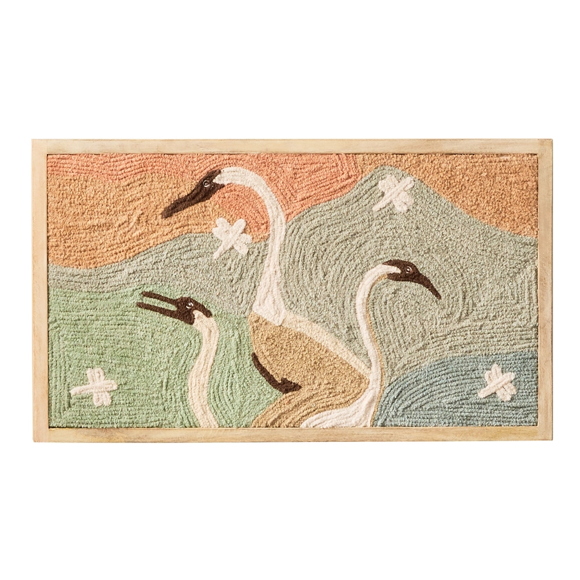 Multicolor Crane Embroidered Cotton Framed Wall Art - World Market