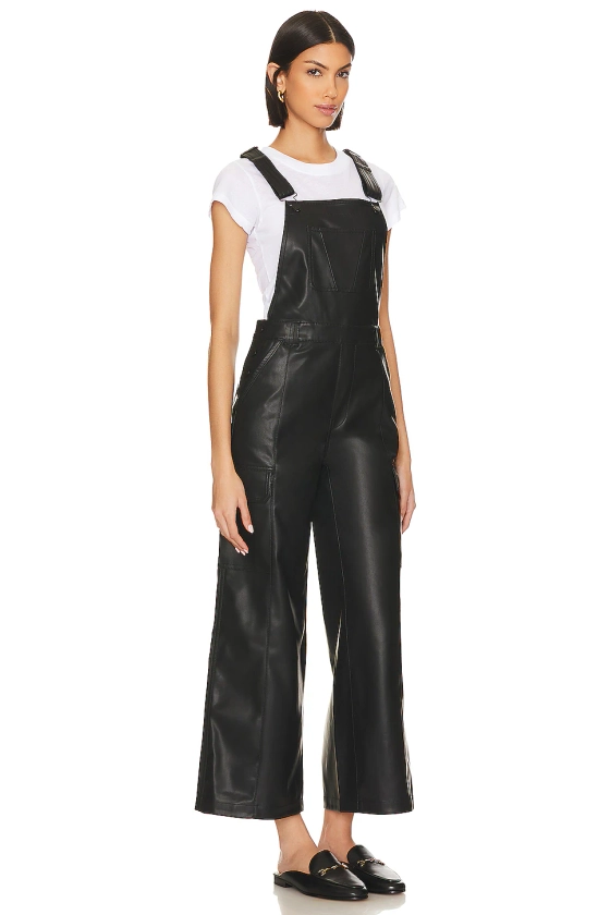 Hudson Jeans Utility Faux Leather Wide Leg Overall in Black | REVOLVE