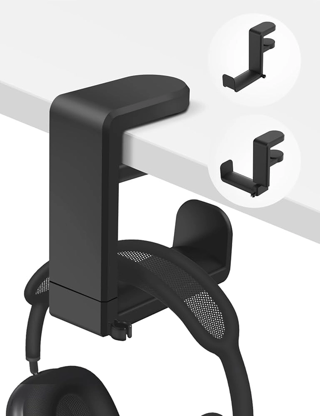 Headphone Hook - Under Desk Headphone Holder with 360-Degree Adjustable Rotation, Black