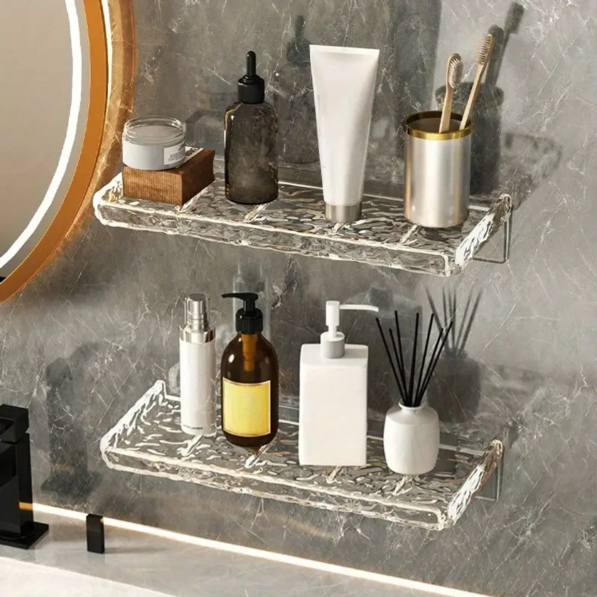 Acrylic Bathroom Sink Faucet Rack Plastic No Drill Wall Mount Toothbrush Holder Cosmetic Organizer Shelf Transparent Storage For Bath Accessories | Temu