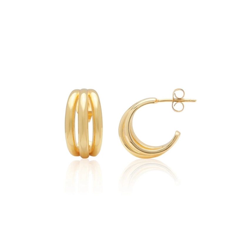 Triple Band Hoop Earrings (Gold)