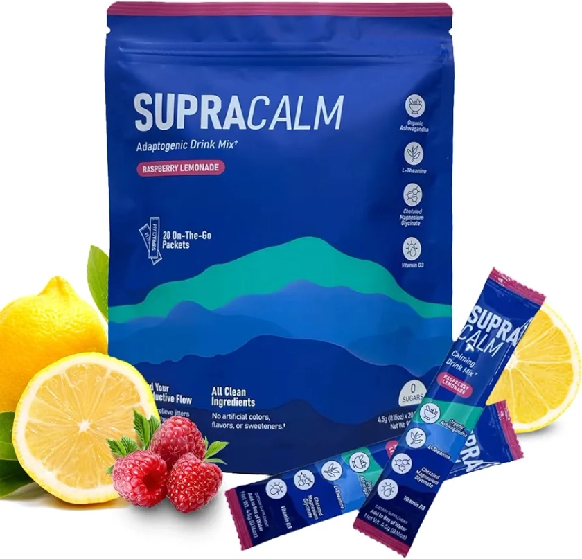 Laclassic Supercalm Powdered Drink Mix, Raspberry Lemonade, L Theanine,Ksm-66 Ashwagandha,Magnesium Glycinate, Vitamin D 3,Supplements for Relaxation & Focus,No Sugar,Non GMO,On The Go, 20 Ct : Amazon.com.au: Health, Household & Personal Care