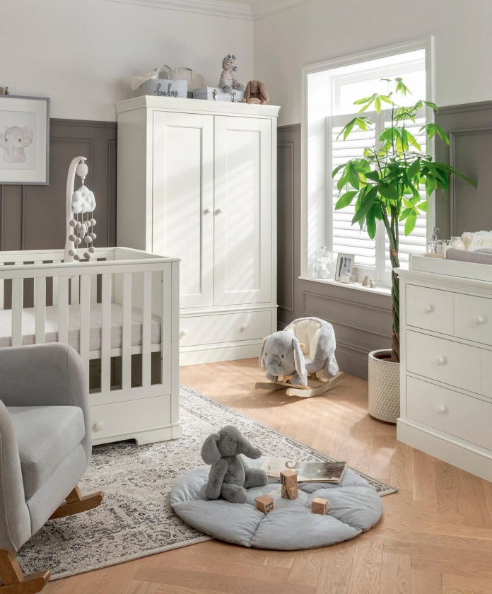 Oxford 3 Piece Nursery Furniture Set with Cotbed, Dresser and Wardrobe - Pure White