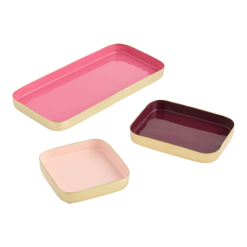 Fae Pink Multi Enameled Metal Desk Tray 3 Piece - World Market