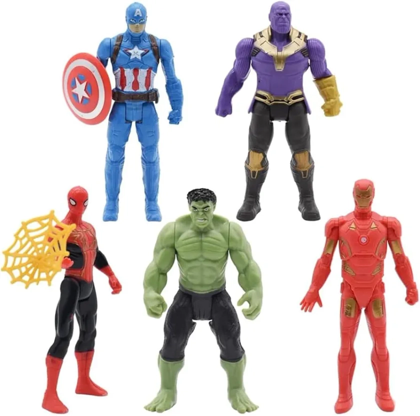 Avengers Heros Figures, 5Pcs Pvc Figures Collecting Hulk Iron Man Thanos Captain America Spider Model Cake Toppers Figures Heros Series Toy for Kids Birthday Gift