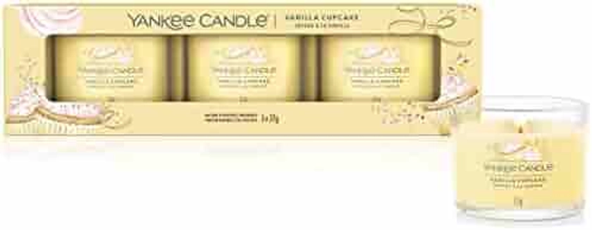 Yankee Candle Bougie parfumée | Bougie votive remplie de cupcake à la vanille | Mélange de cire de soja | 3 pièces
