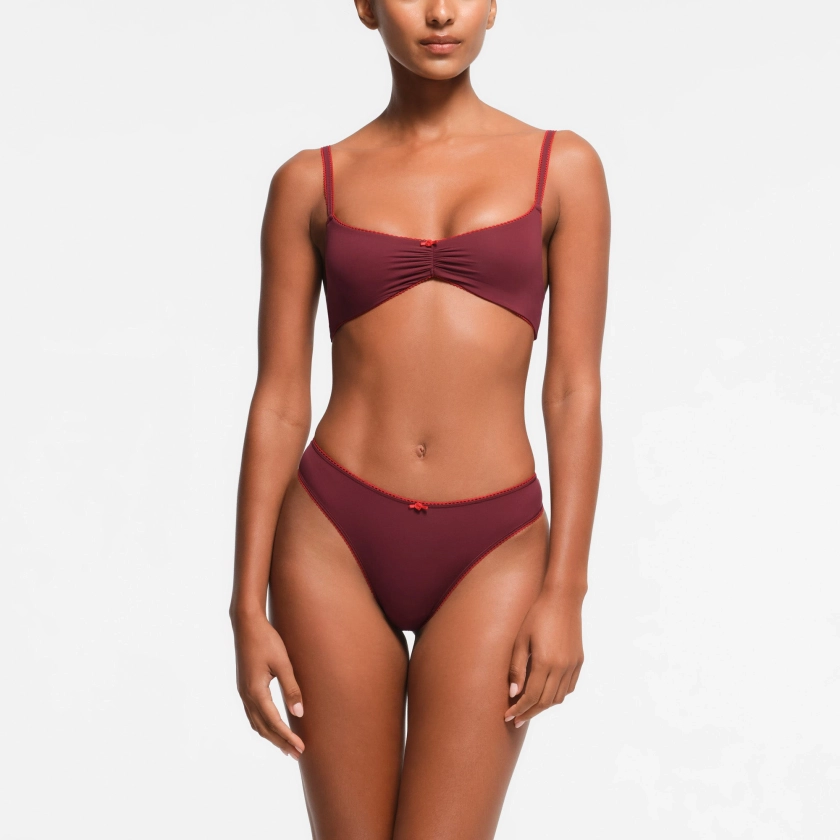 FITS EVERYBODY PICOT TRIM SKIMPY SCOOP BRALETTE | WINE