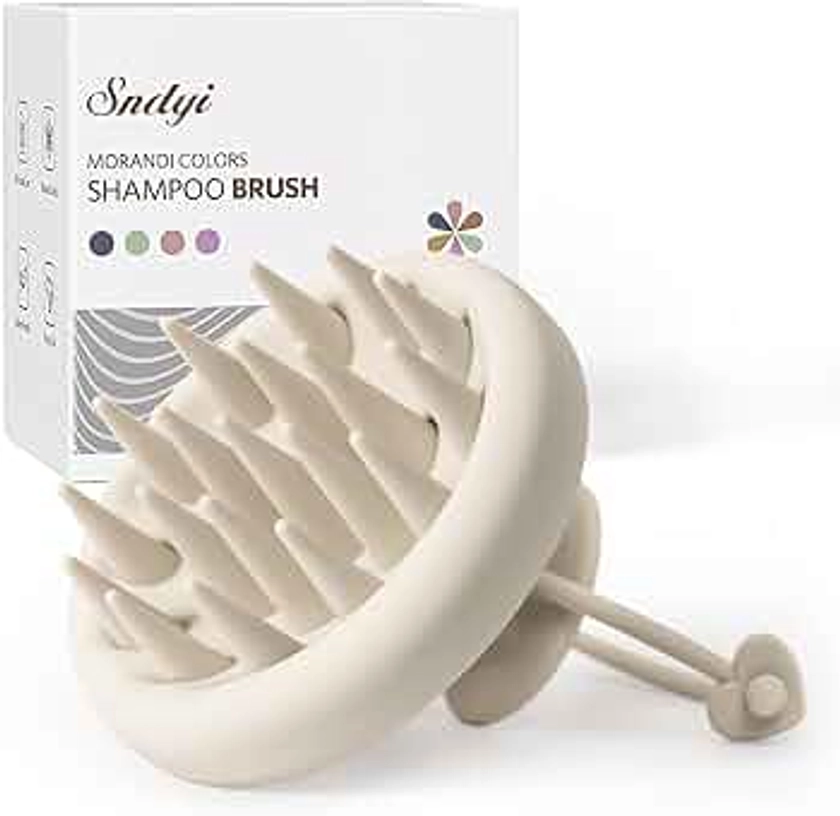 Sndyi Silicone Scalp Massager Shampoo Brush, Hair Scrubber with Soft Silicone Bristles, Scalp Scrubber/Exfoliator for Dandruff Removal, Wet Dry Scalp Brush for Hair Growth & Scalp Care, Oatmeal