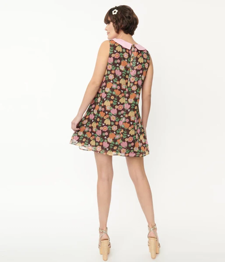 Smak Parlour Brown & Pink Tulip Print Mini Dress