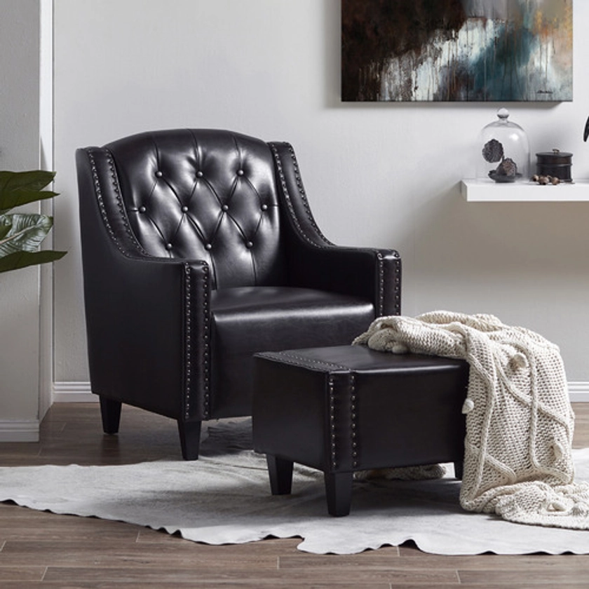 Furniture Market Elsternwick Faux Leather Armchair & Footstool Set | Temple & Webster