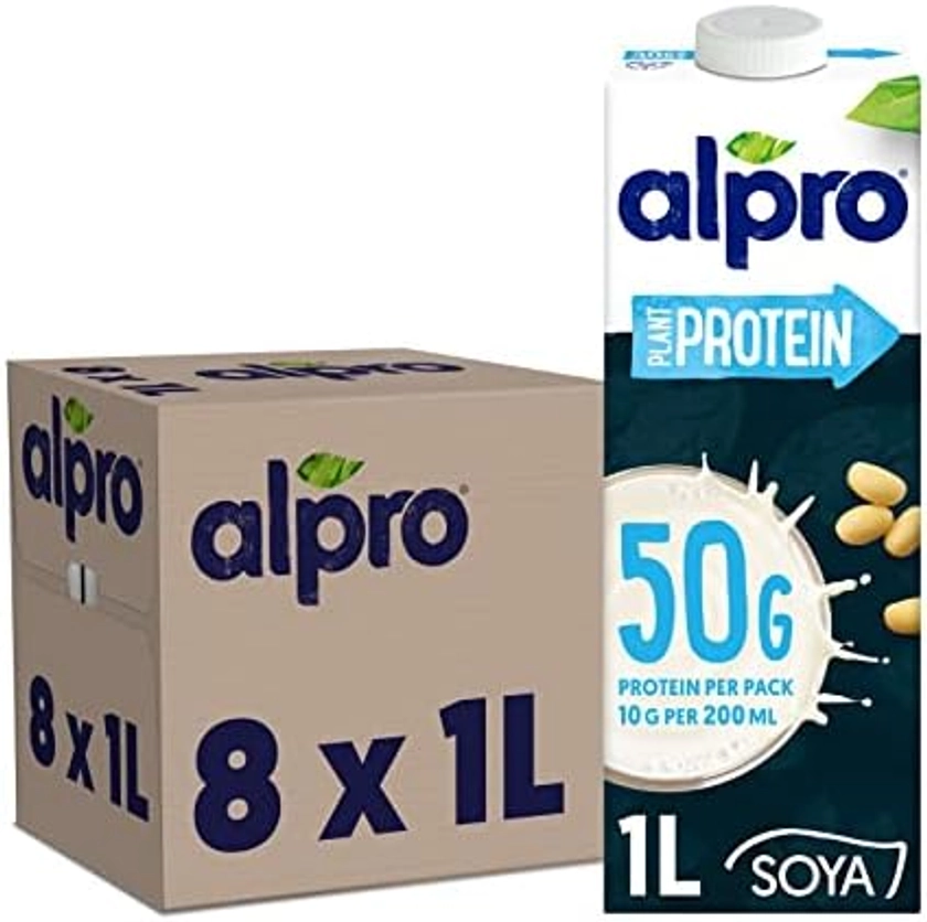 Alpro SOYA High Protein Plant-Based Long Life Drink, Vegan & Dairy Free, 1L (Pack of 8)