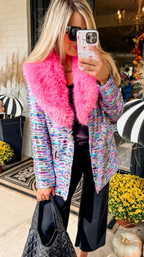 Sequin Fur Blazer Jacket