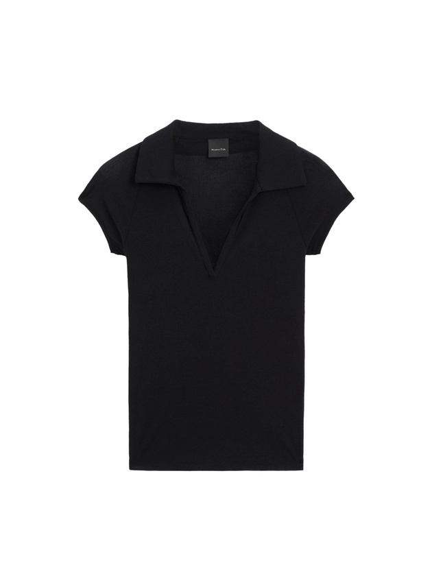 Ribbed cotton short sleeve polo shirt · Black · T-shirts And Polo Shirts | Massimo Dutti