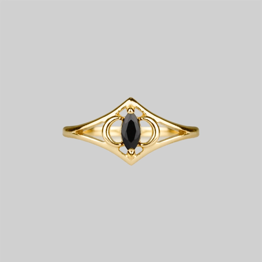 CELESTIAL. Two Moons Black Spinel Gold Ring