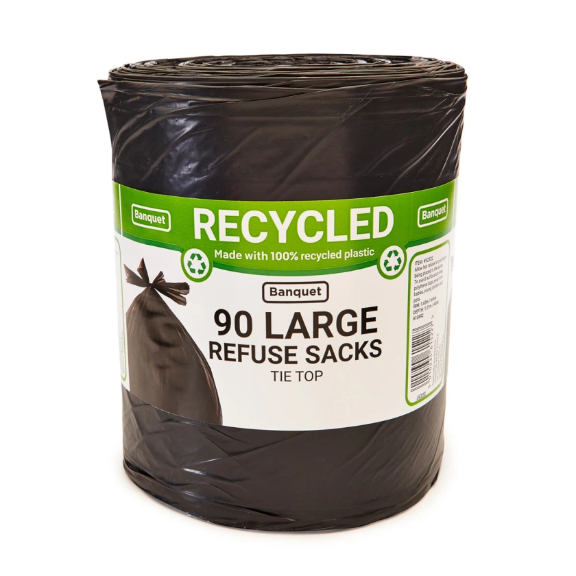 Banquet Recycled Tie Top Large Refuse Sacks, 90 Bags | Co...