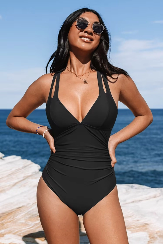 Plunge Paneling Cross Tie Back One Piece Swimsuit