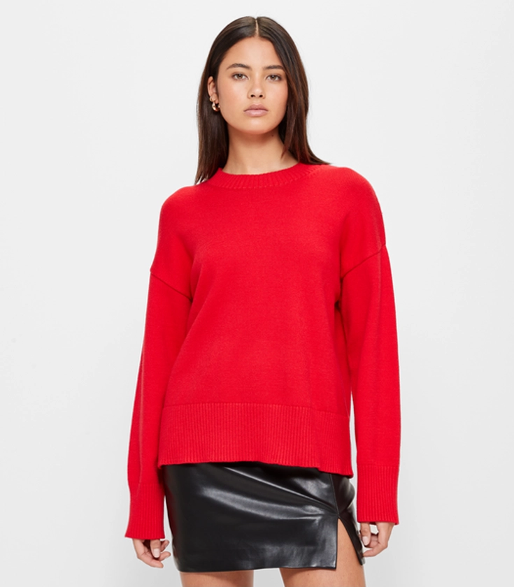 Slouchy Crew Neck Jumper - Lily Loves - Red