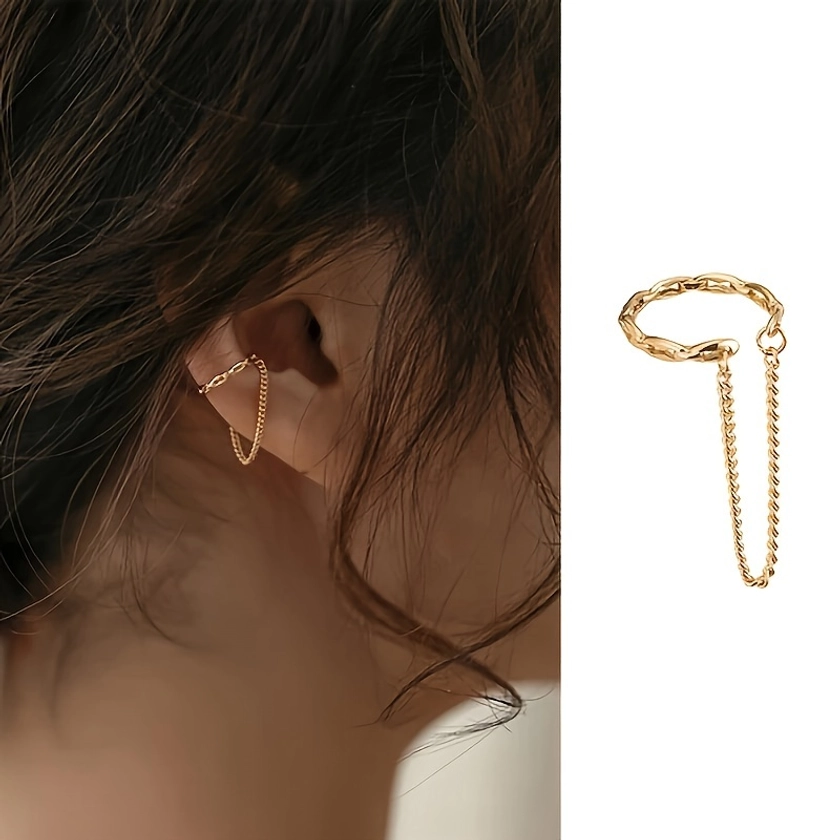 1pc, Elegant Tassel Chain Ear Cuff, No Piercing Required, Minimalist Design Ear Clip, Perfect Fashion Jewelry Gift For Girls