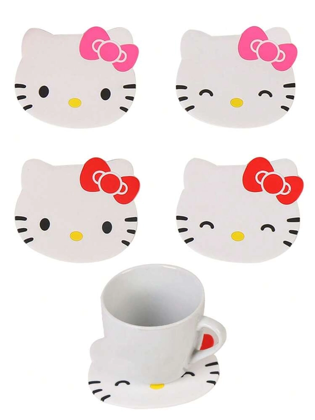 2 pièces/set Tapis de tasse de dessin animé Hello chat pour l'isolation thermique, anti-brûlure et anti-dérapant (certaines parties peuvent être aléatoires) | Mode en ligne | SHEIN FRANCE