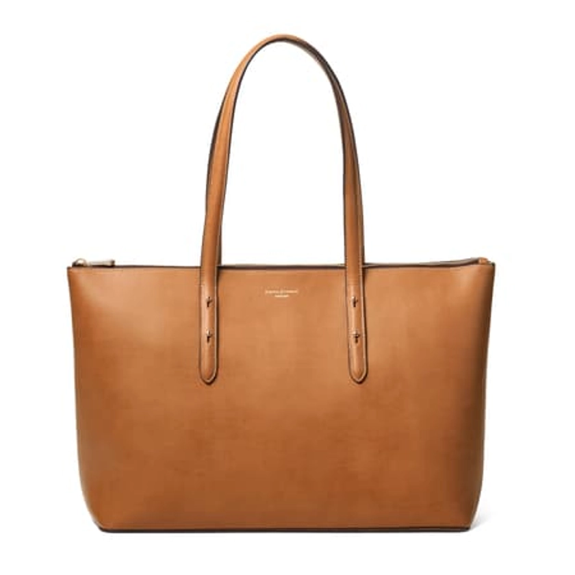 Zipped Regent Leather Tote Bag in Smooth Tan