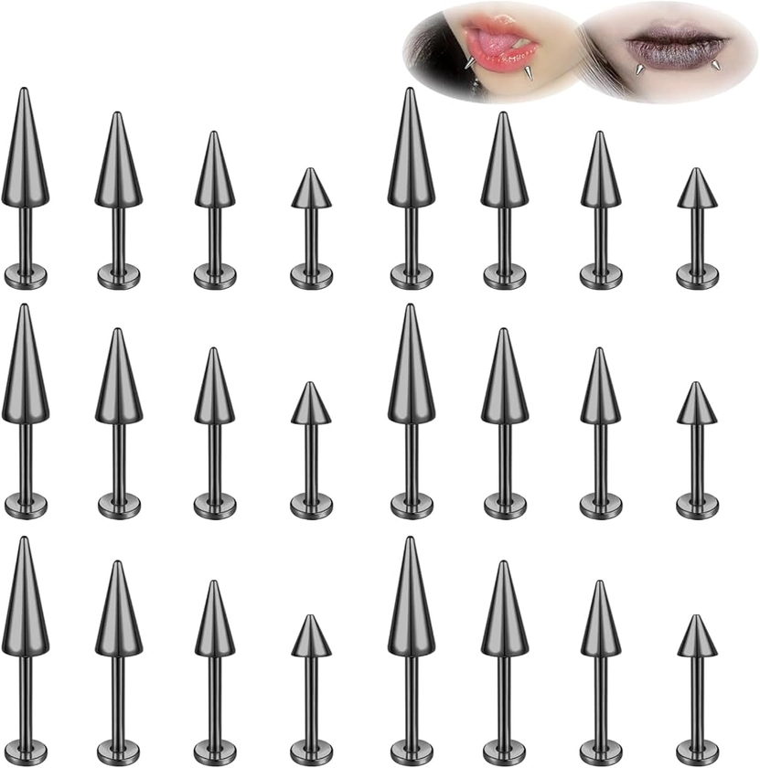 ZS 20G Spike Nose Rings Studs, 18G Stainless Steel Spike Stud Earrings, 16G Septum Lip Rings Cartilage Tragus Helix Piercing for Women Men