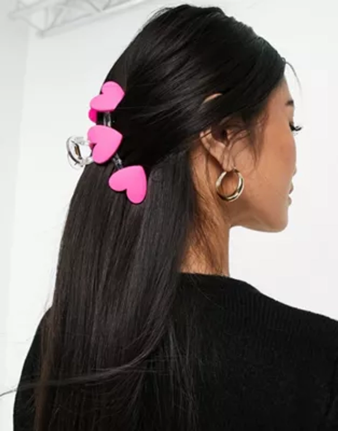 ASOS DESIGN hair claw clip with pink hearts