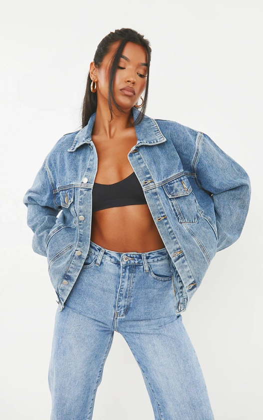 PLT Vintage Wash Oversized Boyfriend Denim Jac