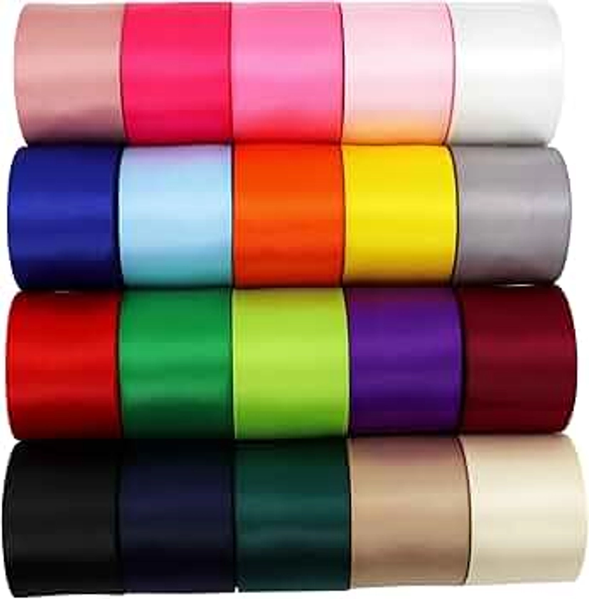 Double Face Satin Ribbon 1-1/2 inch Ribbon 20 Solid Color Ribbon Assortment, 1-1/2" X 2 Yard Each Total 40 Yards Per Package, Ribbon for Gift Wrapping Ribbons for Crafts Hair Ribbons