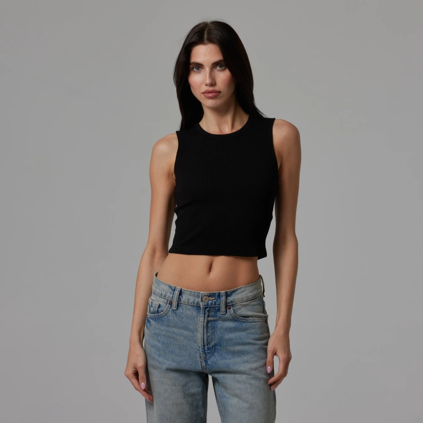 WOMENS RIB FITTED CROP TANK