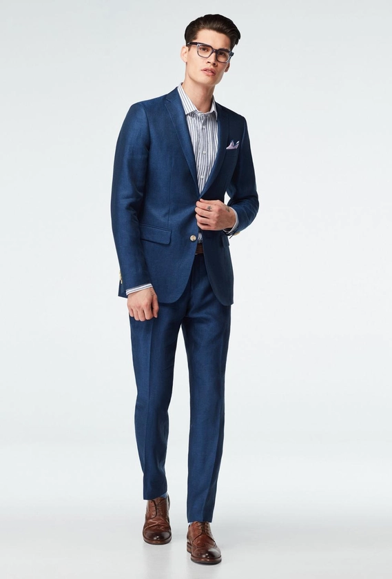 Custom Suits Made For You - Sailsbury Linen Blue Suit | INDOCHINO